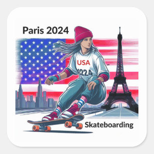 Sticker Carré Paris 2024 Skateboard féminin