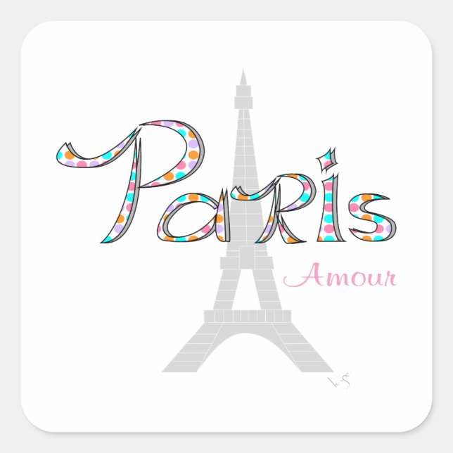 Sticker Carré PARIS Amour avec Tour Eiffel (Devant)