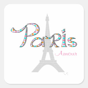 Sticker Carré PARIS Amour avec Tour Eiffel