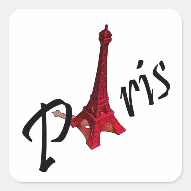Sticker Carré Paris, avec la tour Eiffel rouge (Devant)