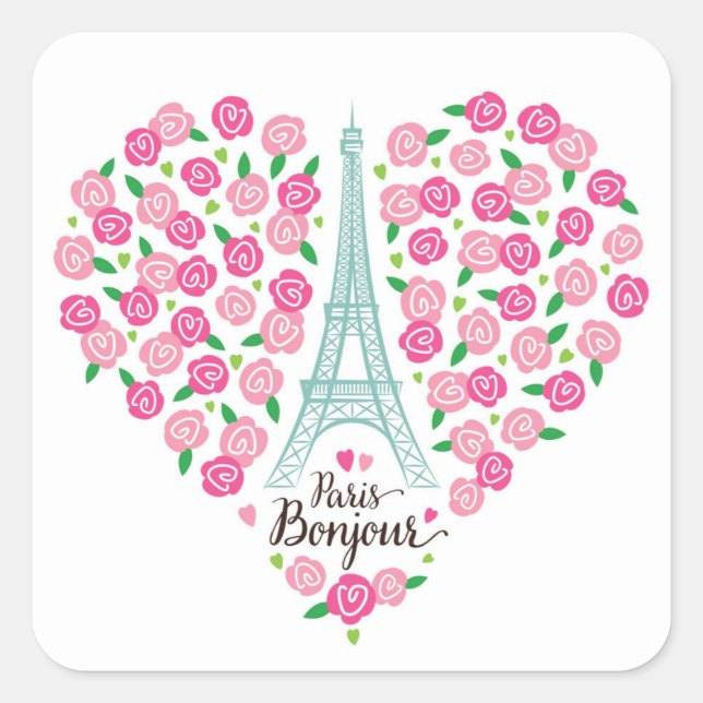 Sticker Carré Paris Bonjour | Coeur floral (Devant)