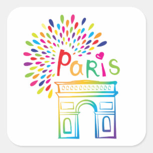 Sticker Carré Paris France   Arc de Triomphe   Design néon
