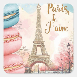 Sticker Carré Paris, Je T'aime - Tour Eiffel avec Macarons