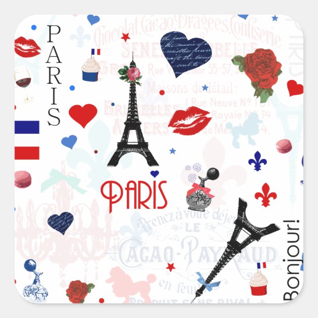 Sticker Carré Paris motif avec Tour Eiffel (Devant)