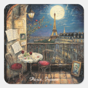 Sticker Carré Paris romantique France Illustration de la Tour Ei