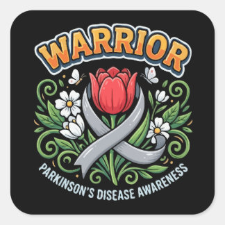 Sticker Carré Parkinson's Disease Awareness Warrior Red Tulip 