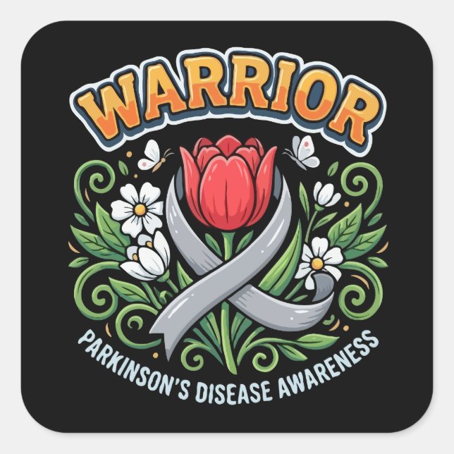 Sticker Carré Parkinson's Disease Awareness Warrior Red Tulip  (Devant)