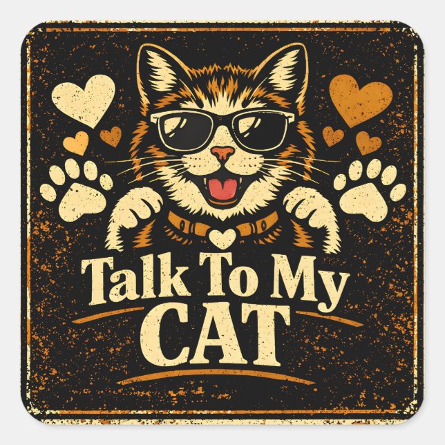 Sticker Carré Parler à mon chat – Humour de relation féline Amou (Devant)