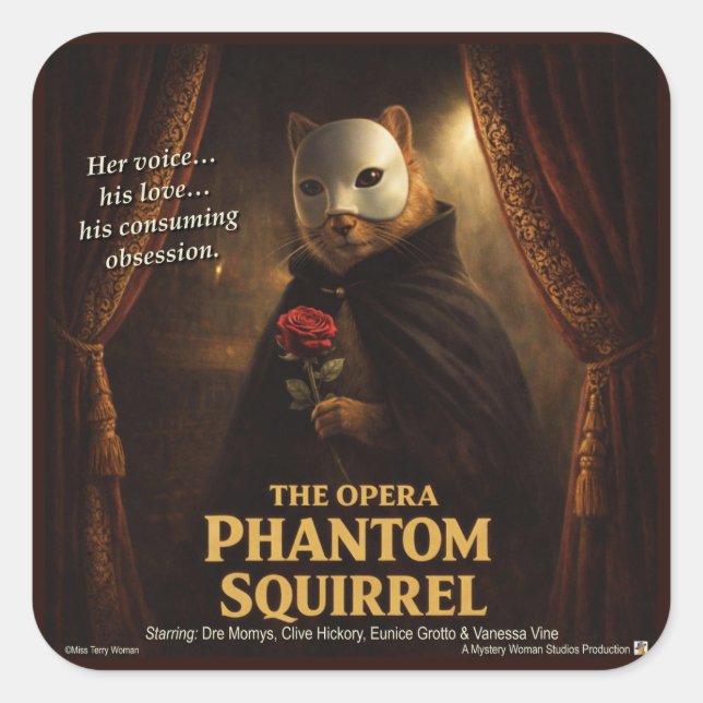 Sticker Carré Parodie de l'Opéra Fantôme Écureuil (Devant)