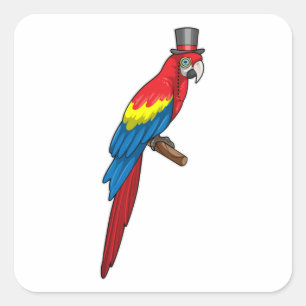 Sticker Carré Parrot comme Gentleman avec Casquette