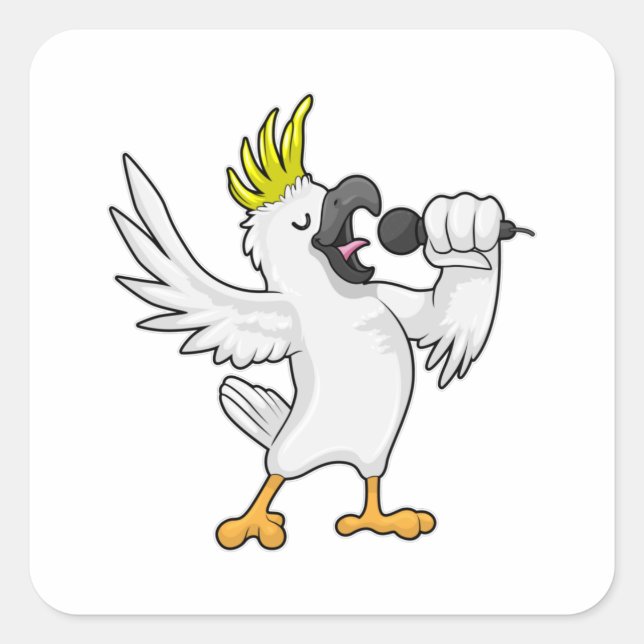 Sticker Carré Parrot en chanteur avec microphone (Devant)