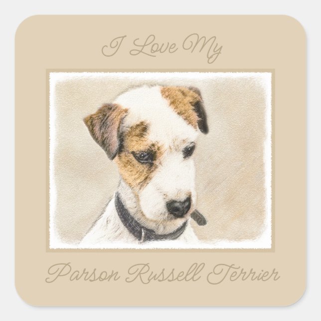 Sticker Carré Parson Jack Russell Terrier Peinture - Chantier d' (Devant)