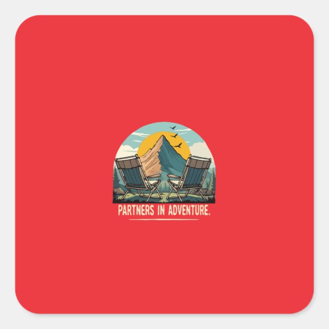 Sticker Carré Partenaires d'aventure Conception de camping rétro (Devant)