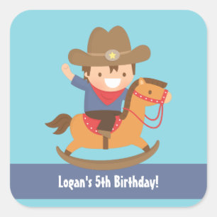 Sticker Carré Parti Anniversaire de enfant cowboy occidental mig
