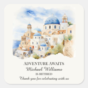Sticker Carré Parti de la retraite Colorful Grèce Village Hill