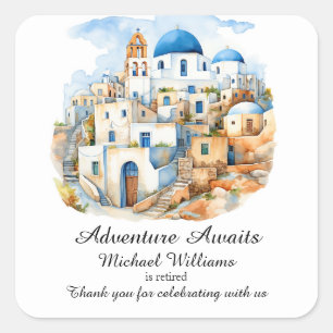 Sticker Carré Parti de retraite Colorful Grèce Village Océan