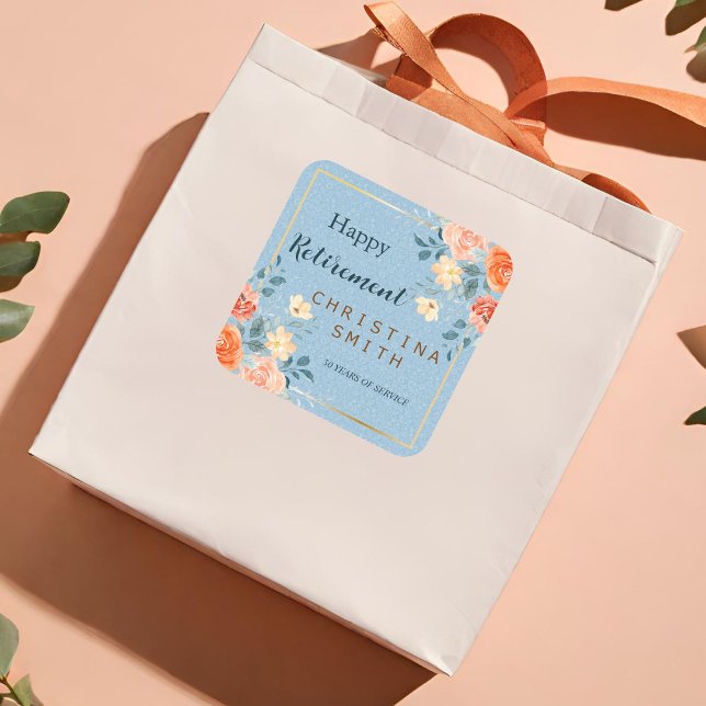 Sticker Carré Parti de retraite de l'Elégant Floral Moderne (Modern Elegant Floral Watercolor Retirement Party Square Sticker)