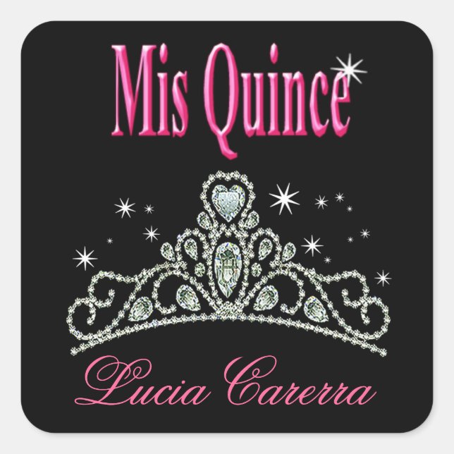 Sticker Carré Parti Diamond Tiara Quinceañera (noir/rose) (Devant)
