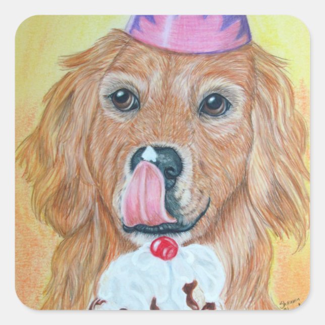 Sticker Carré Parti Golden Retriever (Devant)