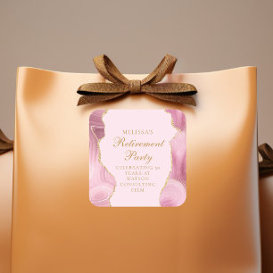 Sticker Carré Partie de retraite chic Pink Gold Agate personnali