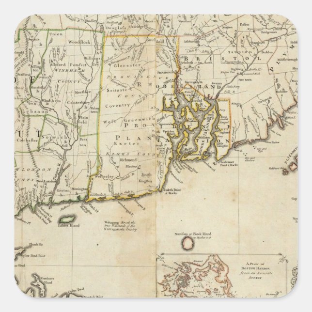 Sticker Carré Partie sud des provinces de Massachusetts Bay (Devant)