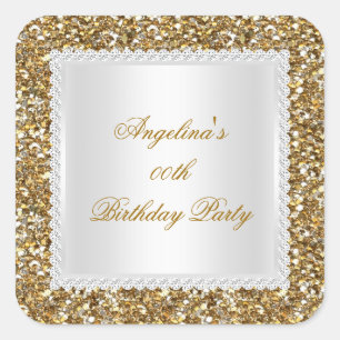 Sticker Carré Parties scintillant Anniversaire Soirée Gold Diamo