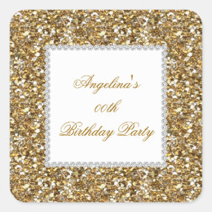 Sticker Carré Parties scintillant Anniversaire Soirée Gold Diamo