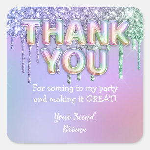 Sticker Carré Parties scintillant arc-en-ciel gouttes Fille Anni