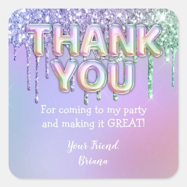 Sticker Carré Parties scintillant arc-en-ciel gouttes Fille Anni (Devant)