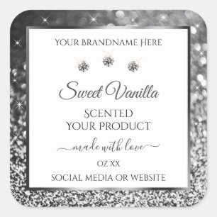 Sticker Carré Parties scintillant argent blanc étoiles Diamants