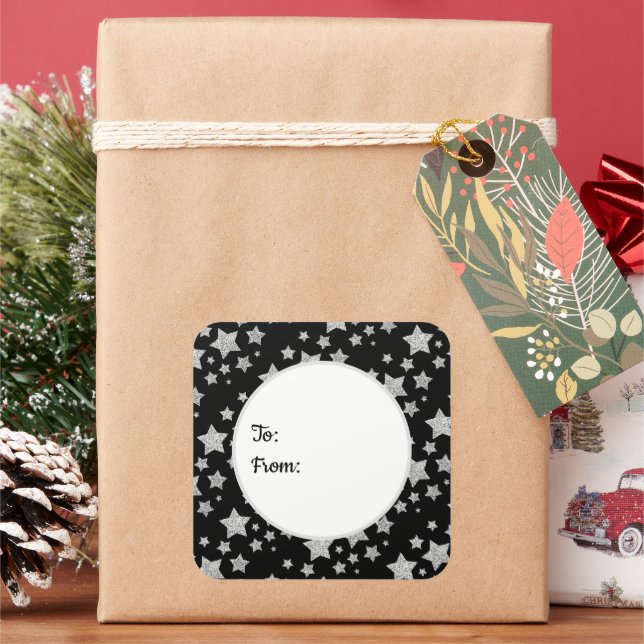 Sticker Carré Parties scintillant argentée scintille Étoiles mot (vacances)