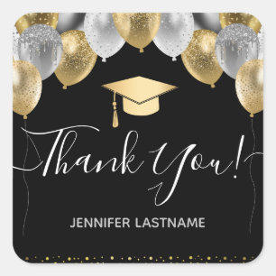 Sticker Carré Parties scintillant Ballons Graduation Party Merci