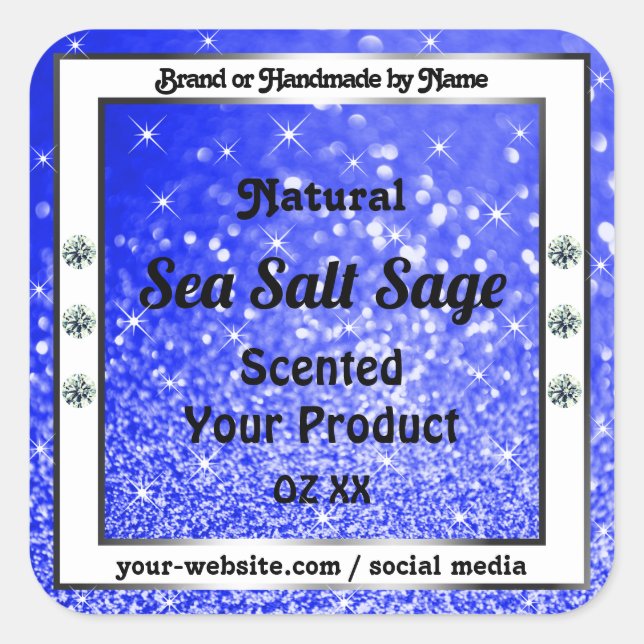 Sticker Carré Parties scintillant bleu moderne Étoiles étincelan (Devant)