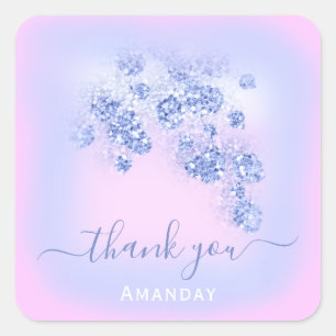 Sticker Carré Parties scintillant bleu rose Baby shower floral F