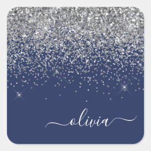 Sticker Carré Parties scintillant bleue Silver Navy Girl Monogra