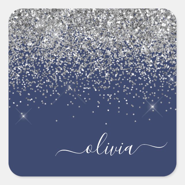 Sticker Carré Parties scintillant bleue Silver Navy Girl Monogra (Devant)