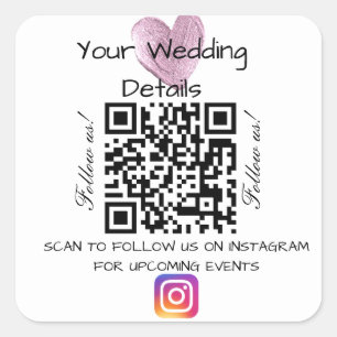 Sticker Carré Parties scintillant cardiaque rose mariage qr code