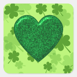 Sticker Carré Parties scintillant Coeur vert et Carré Shamrock S