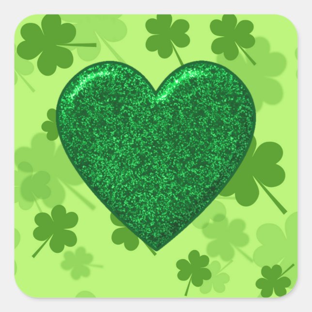 Sticker Carré Parties scintillant Coeur vert et Carré Shamrock S (Devant)