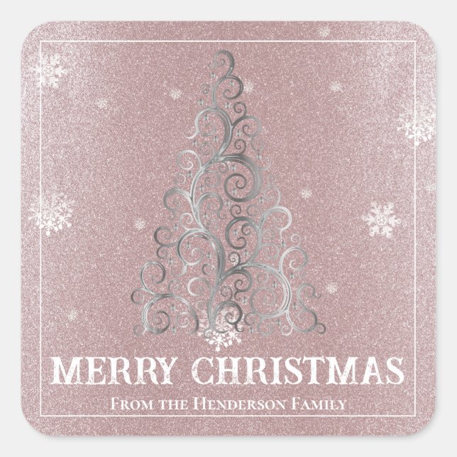 Sticker Carré Parties scintillant d'arbre de Noël et flocons de  (Devant)