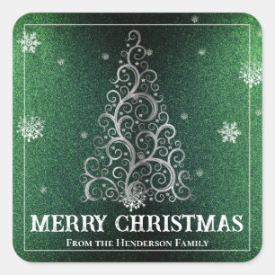 Sticker Carré Parties scintillant d'arbre de Noël et flocons de 