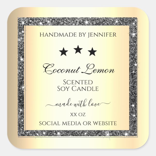 Sticker Carré Parties scintillant d'argent brillant effet or Éti (Devant)