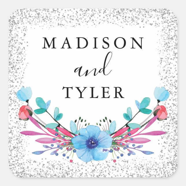 Sticker Carré Parties scintillant d'argent étincelles Aquarelle  (Devant)