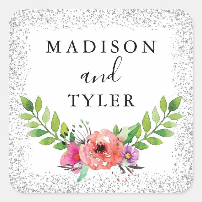 Sticker Carré Parties scintillant d'argent étincelles Aquarelle  (Devant)