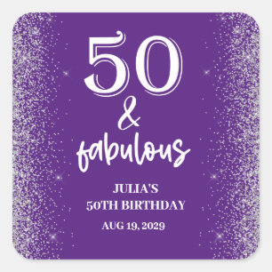 Sticker Carré Parties scintillant d'argent violet 50e fête d'ann
