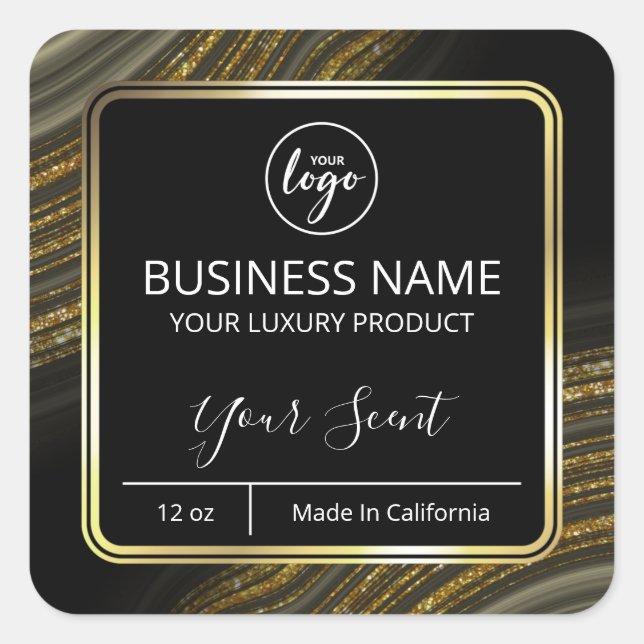 Sticker Carré Parties scintillant de balayage Agate or noir boug (Devant)