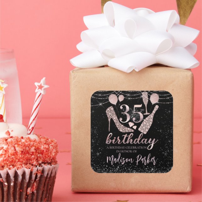 Sticker Carré Parties scintillant de luxe personnalisée 35e anni (Fête)