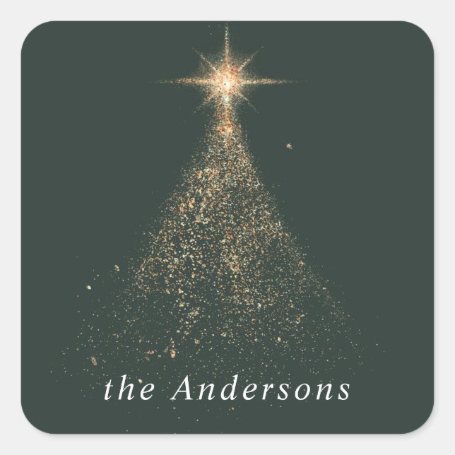 Sticker Carré Parties scintillant d'or brillant vert moderne Noë (Devant)