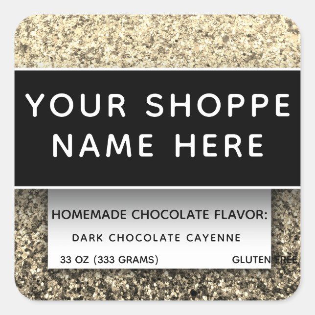 Sticker Carré Parties scintillant d'or Élégant Conteneur aliment (Devant)