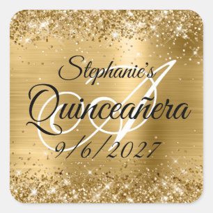 Sticker Carré Parties scintillant d'or Faux et Foil Quinceañera